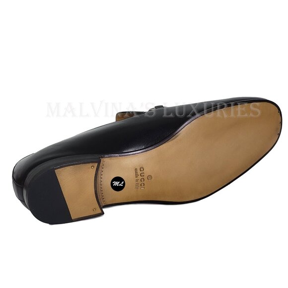 GUCCI SHOES MENS BLACK LEATHER LOAFERS w SILVER TONE HORSEBIT sz 13 13.5 US - Picture 12 of 15